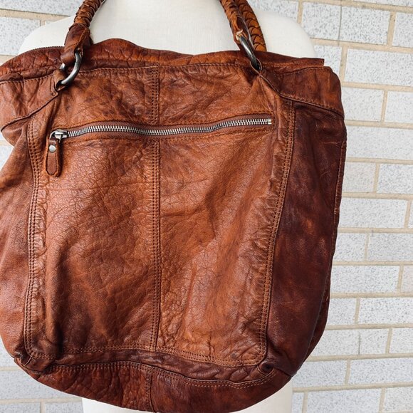 Spikes & Sparrow Brandy Brown Leather Shoulder Bag Purse Boho Distressed - Picture 4 of 8